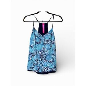 Lilly Pulitzer Top Womens Reversible Small Blue Light Aqua Dust Spritz Cami Tank